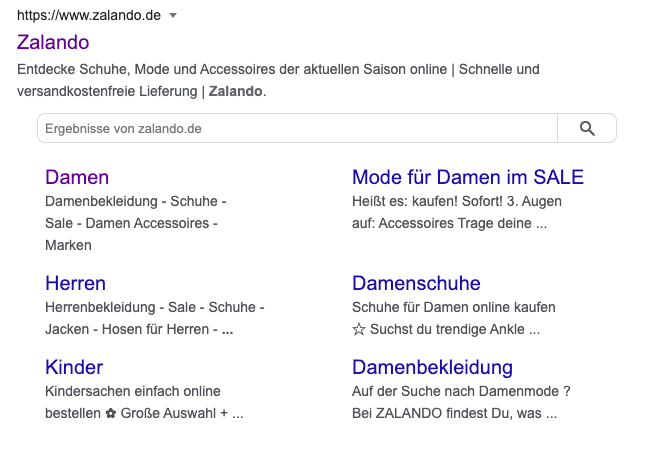 Beispiel für Sitelink Searchbox